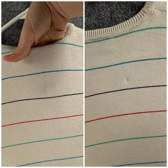 Lacoste Men Sweater Knit Croc Logo Striped Off White Casual Size 4 Medium Adult - Picture 16 of 16